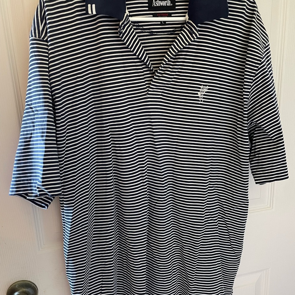 Ashworth Navy and White Striped Polo